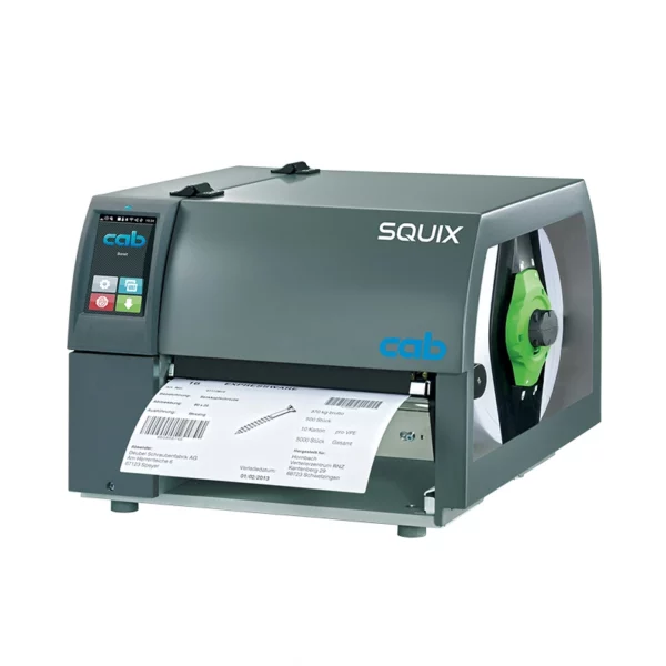 La CAB SQUIX 8.3 est une imprimante d’étiquettes industrielle performante, fiable et simple d’utilisation. Elle imprime sur tous les types de matières, avec une résolution de 305 dpi, une vitesse jusqu’à 150 mm/s et une largeur d'impression jusqu’à 216 mm.
